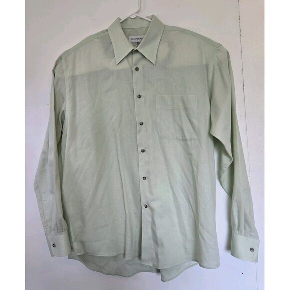 VTG Yves Saint Laurent Dress Shirt Mens L -16.5/36-37 LS Green Business Office - Picture 1 of 7